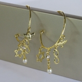 Brinco Argola Médio com Pingente Esotéricos Banhado em Ouro 18k - Dourado