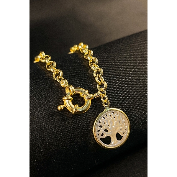 Pulseira Dourada com Pingente Árvore da Vida Banhado em Ouro 18k - Dourado