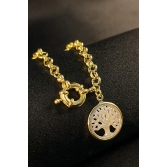Pulseira Dourada com Pingente Árvore da Vida Banhado em Ouro 18k - Dourado