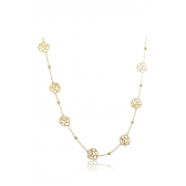 Colar Longo com Bolinha e Flor Banhado em Ouro 18k - Dourado