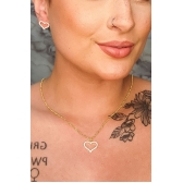 Conjunto de Coração com Zircônia e Corrente em Elos - Dourado