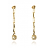 Brinco Corrente Com Pérola na Ponta Banhado em Ouro 18k - Dourado