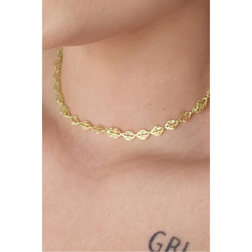 Choker com Folhas Banhado em Ouro 18k - Dourado