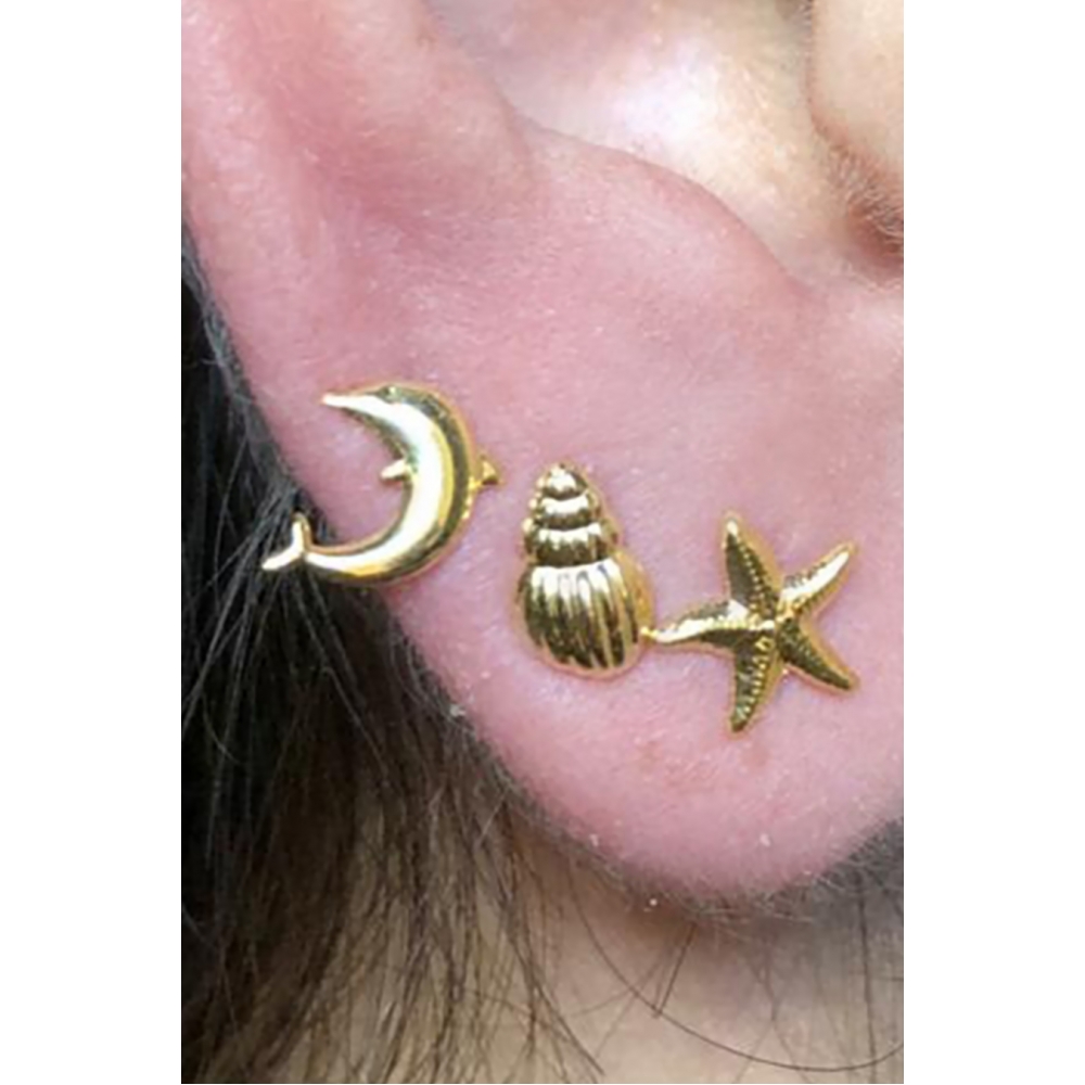 Trio de Brincos Marinhos Banhado em Ouro 18k - Dourado