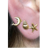 Trio de Brincos Marinhos Banhado em Ouro 18k - Dourado