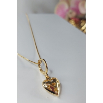 Colar com Pingente Argolinha de Coração Banhado em Ouro 18k