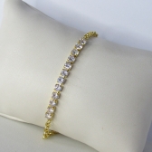 Pulseira Elos Redondos Com Faixa de Zircônia Banhado em Ouro 18k - Dourado