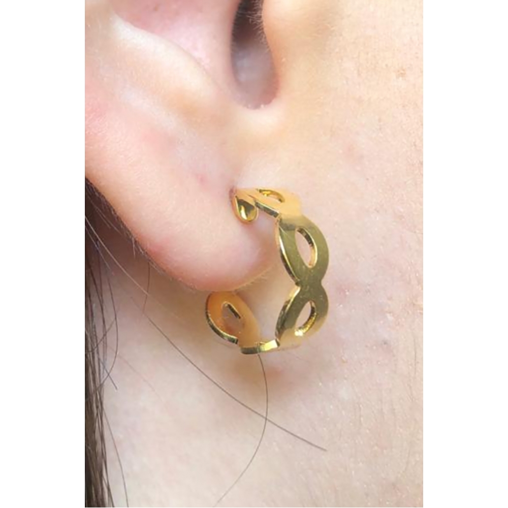 Brinco Argolinha com Vazados Ovais Banhado em Ouro 18k - Dourado