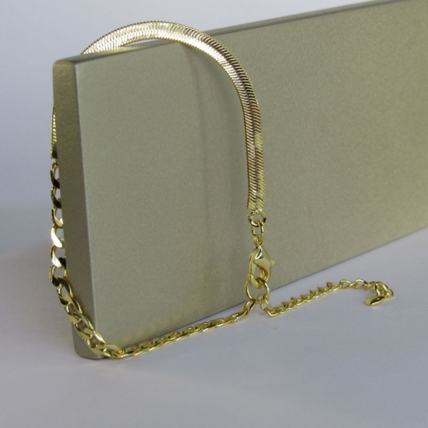 Pulseira Meia Fita Meia Corrente Banhado em Ouro 18k - Dourado