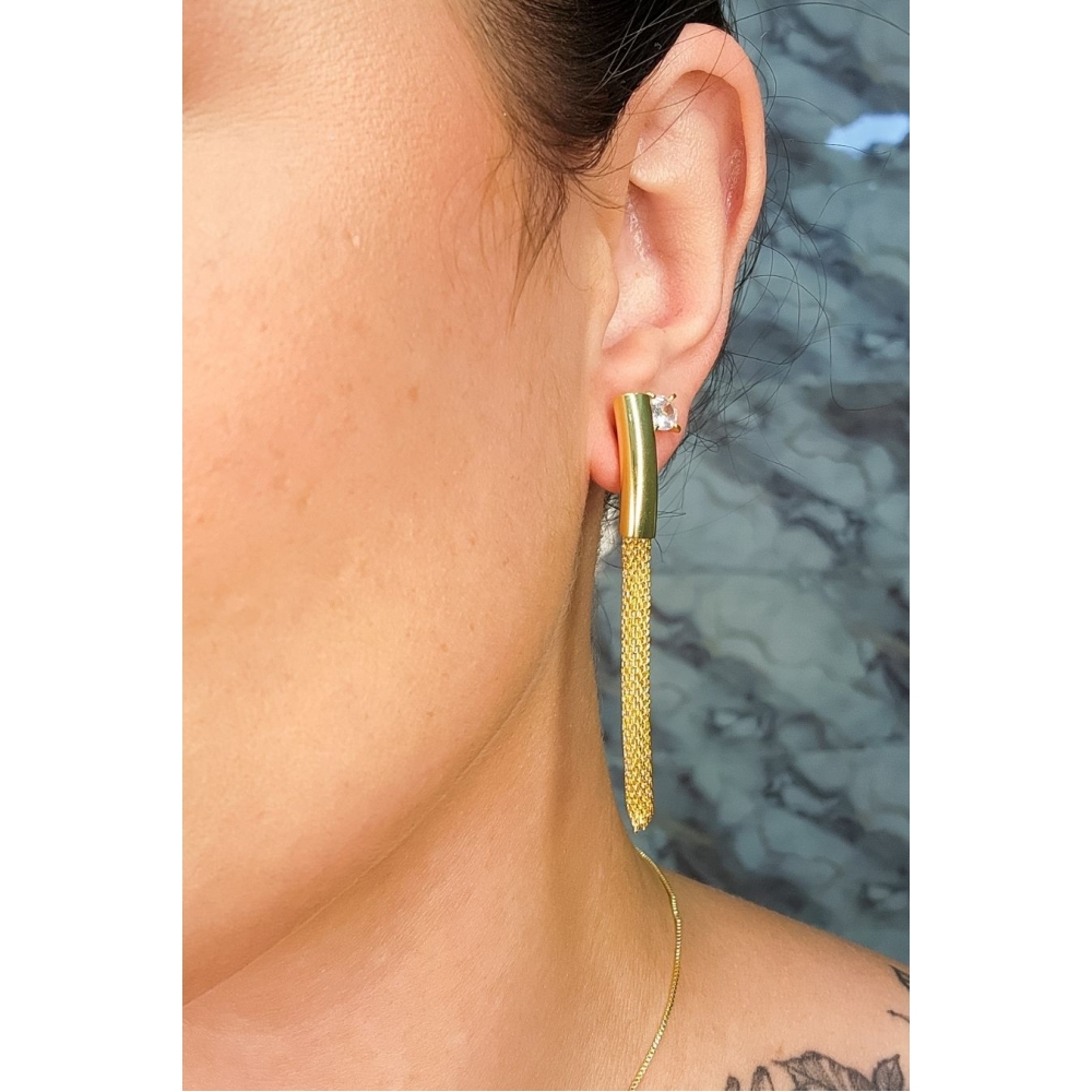 Brinco Fio Grosso Trabalhado Banhado em Ouro 18k - Dourado