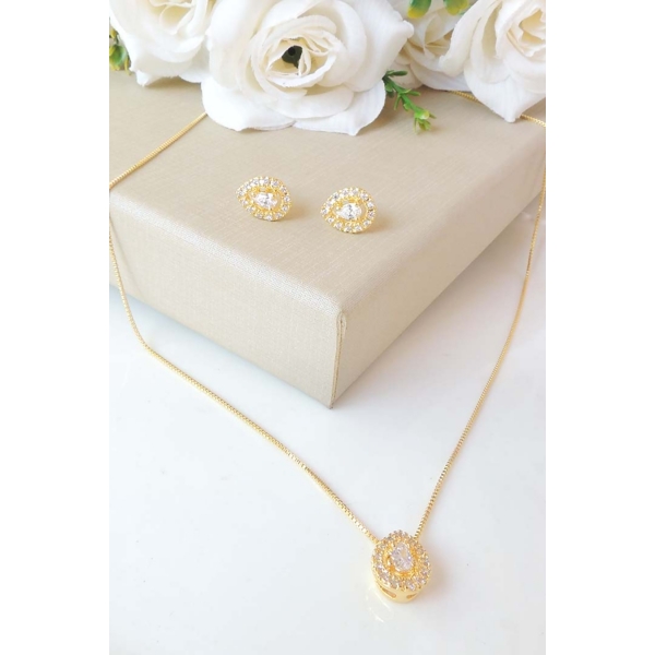 Conjunto de Gotas com Zircônias - Dourado