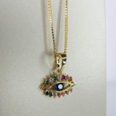 Colar Pingente Olho Grego com Zircônia Multicolor Banhado em Ouro 18k - Dourado