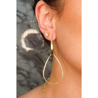 Brinco Grande de Fio e Gota Vazada Banhado em Ouro 18k