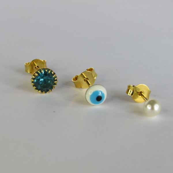 Trio de Olho Grego Banhado em Ouro 18k - Dourado