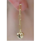 Brinco Corrente Elo com Coração na Ponta Banhado em Ouro 18k - Dourado