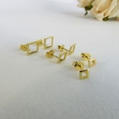 Trio de Brincos Quadrados Banhado em Ouro 18k - Dourado