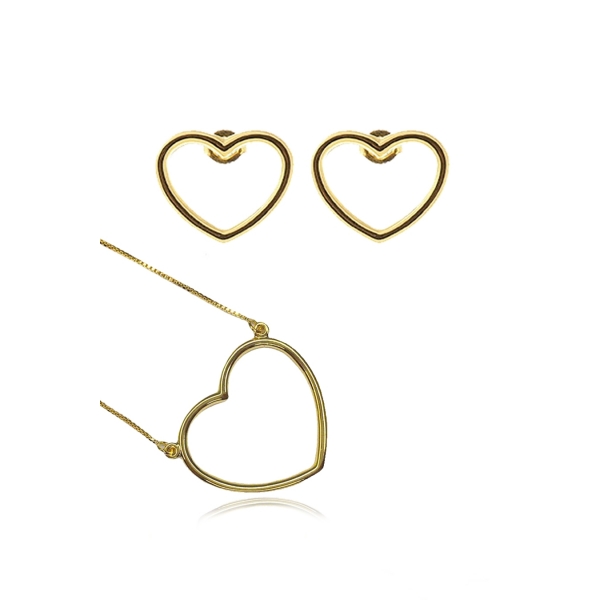 Conjunto de Coração Vazado - Dourado