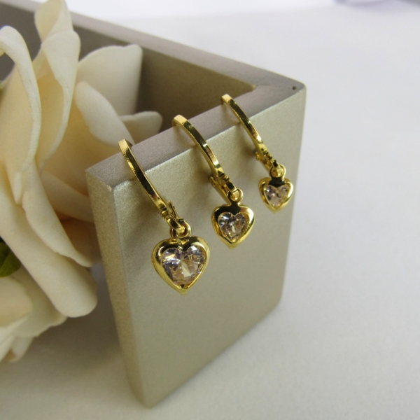 Trio Argolinha Coração de Zircônia Banhado em Ouro 18k - Dourado