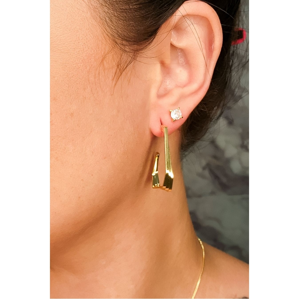 Brinco Argola Três Triangulos Banhado em Ouro 18k - Dourado