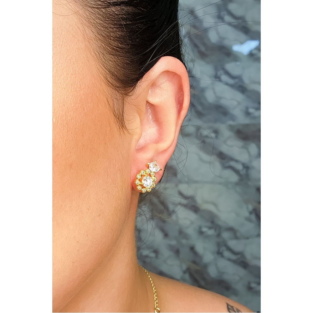 Brinco Formato Flor com Mini Zircônias Banhado em Ouro 18k - Dourado