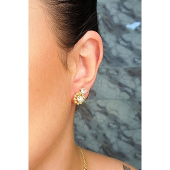 Brinco Formato Flor com Mini Zircônias Banhado em Ouro 18k