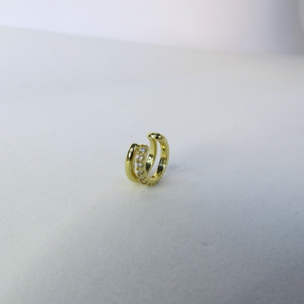 Piercing Fake Duas Tiras Lisa e Outra com Zircônias Banhado em Ouro 18k