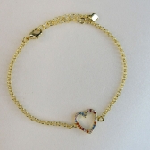 Pulseira Com Pingente De Coração Em Zircônias Coloridas Banhado em Ouro 18k - Dourado