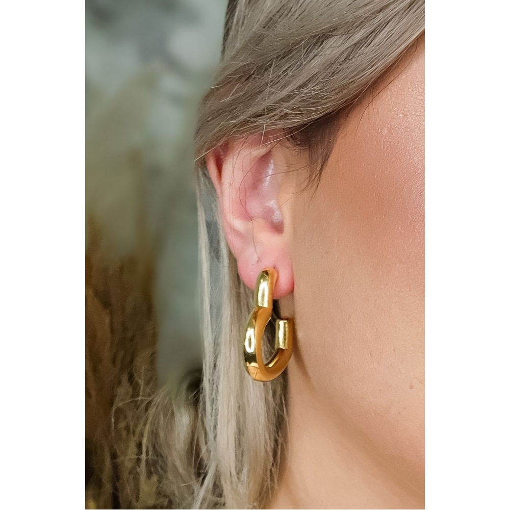 Brinco Argola de Coração Grossa Banhado em Ouro 18k - Dourado