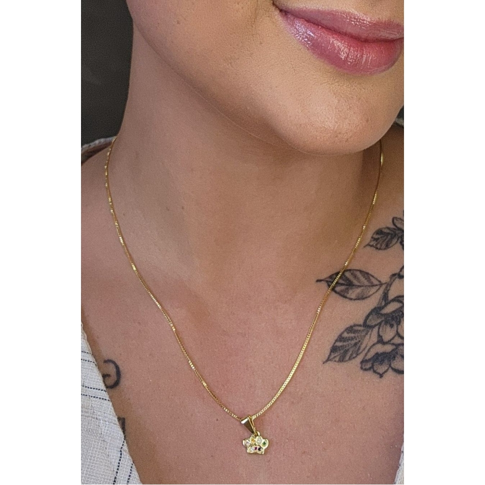 Colar Pingente Patinha De Cachorro Colorida Banhado em Ouro 18k - Dourado