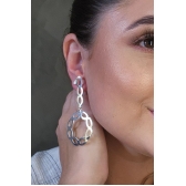 Brinco com fio e Círculo com Arcos Banhado em Ródio Branco - Branco