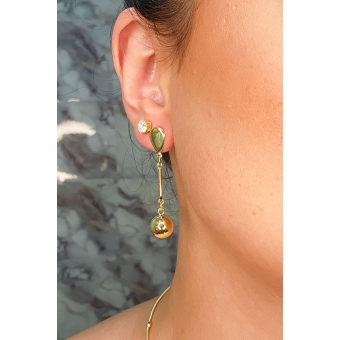 Brinco Médio com Fio e Bola Dourada Banhado em Ouro 18k