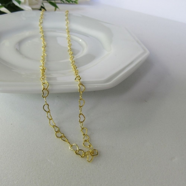 Colar de Corrente com Elos em Coração Banhado em Ouro 18k - Dourado
