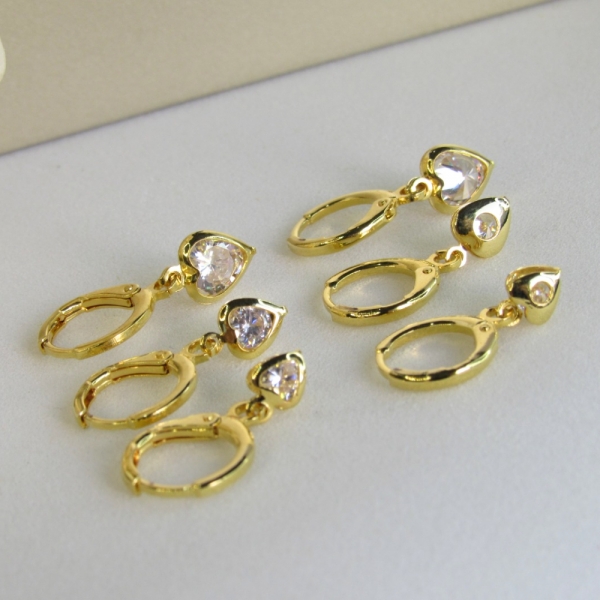 Trio Argolinha Coração de Zircônia Banhado em Ouro 18k - Dourado