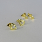 Duo Coração Pequeno e Coração Vazado Trabalhado Banhado em Ouro 18k - Dourado