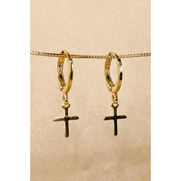 Brinco Argolinha com Cruz Banhado em Ouro 18k - Dourado
