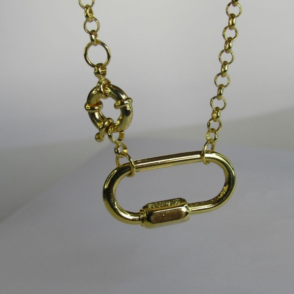 Colar Corrente de Elo Largo com Fecho Boia e Mosquetão Banhado em Ouro 18k - Dourado