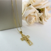 Colar com Pingente de Cruz e Face de Jesus Banhado em Ouro 18k - Dourado