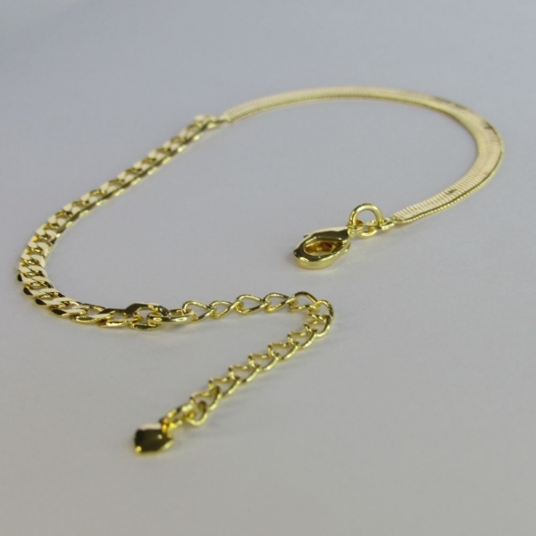 Pulseira Meia Fita Meia Corrente Banhado em Ouro 18k - Dourado