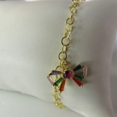 Pulseira Com Laço De Zircônias Coloridas Banhado em Ouro 18k - Dourado