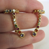 Brinco Ear Cuff com Piercing Fake e Zircônias Colorida Banhado em Ouro 18k - Dourado