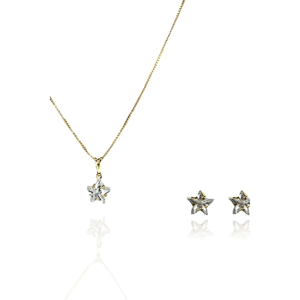 Conjunto Estrelas com Zircônia Banhado em Ouro 18k - Dourado