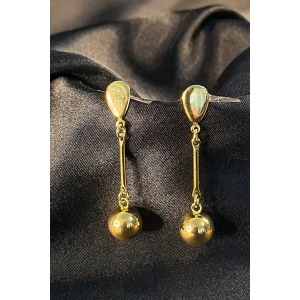 Brinco Médio com Fio e Bola Dourada Banhado em Ouro 18k - Dourado