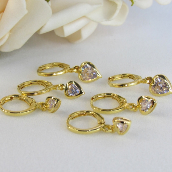 Trio Argolinha Coração de Zircônia Banhado em Ouro 18k - Dourado