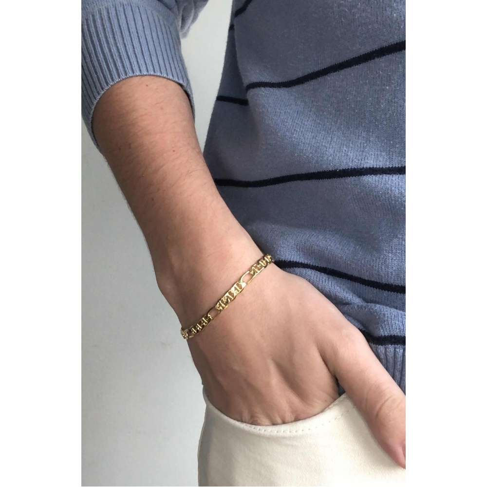 Pulseira Corrente com Elo Sequenciado Banhado em Ouro 18K MASCULINA - Dourado