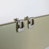 Brinco Pequeno Retangular Banhado em Ródio Branco - Branco