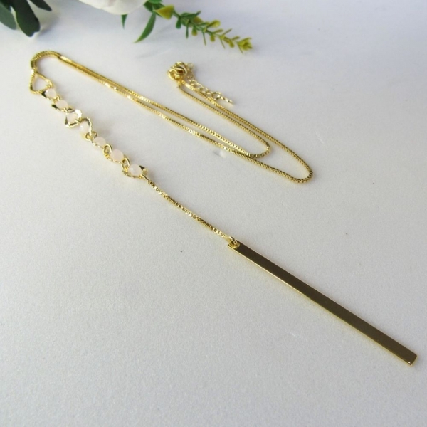 Colar Cumprido com Mini Pérolas e Fio Banhado em Ouro 18k - Dourado