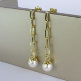 Brinco Corrente Com Pérola na Ponta Banhado em Ouro 18k - Dourado