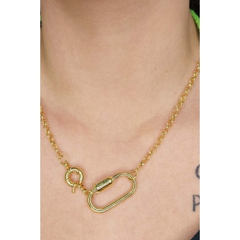 Colar Corrente de Elo Largo com Fecho Boia e Mosquetão Banhado em Ouro 18k
