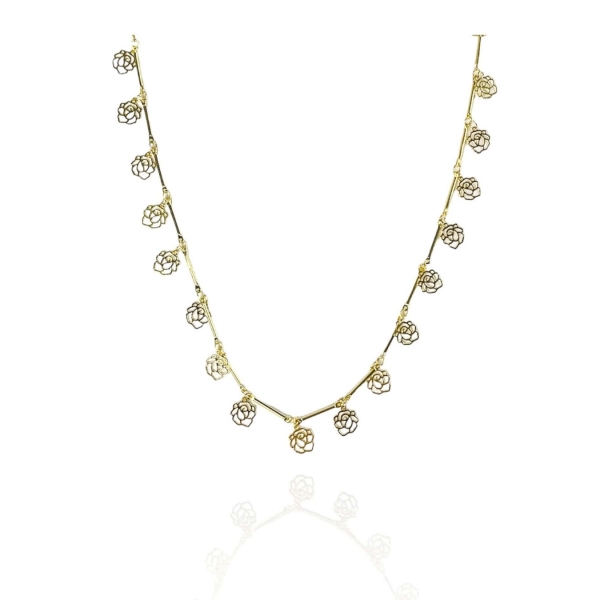 Colar com Corrente com Mini Flores Banhado em Ouro 18k - Dourado