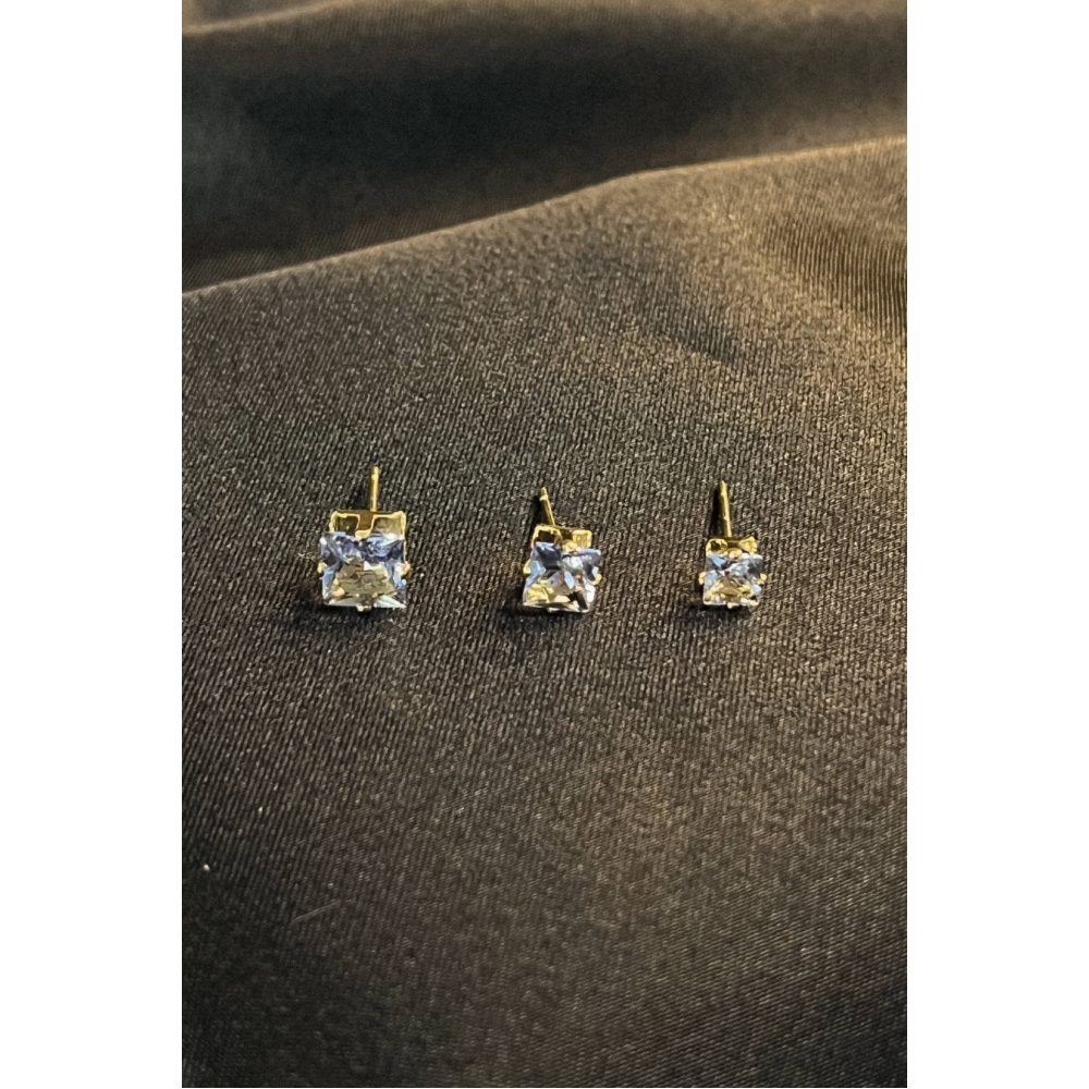 Trio de Zircônia Quadrada Lavanda Banhado em Ouro 18k - Dourado